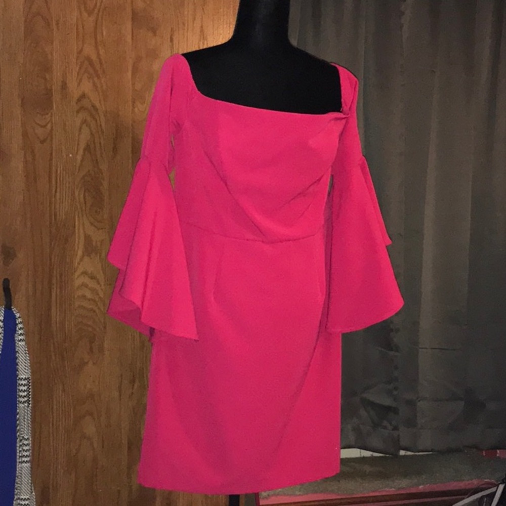Bell sleeve off the shoulder sheath dress